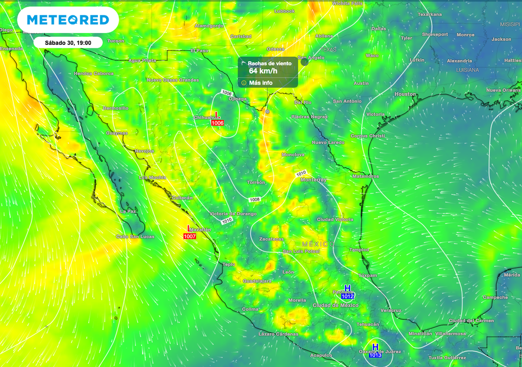 Los vientos más fuertes, son las rachas de 50 a 70 km/h que se esperan en estados de Noroeste y Norte.