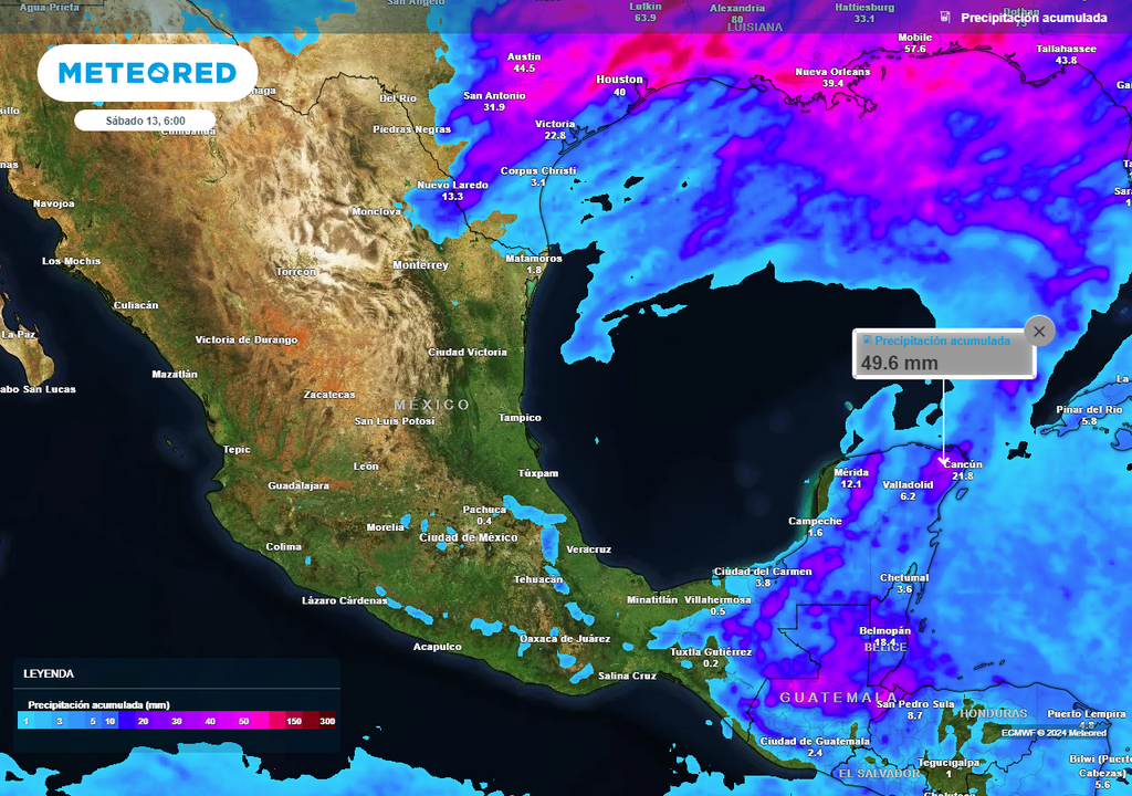Acumulado de lluvias en milímetros