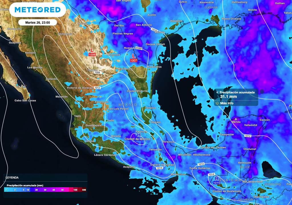 Los acumulados de lluvias más importantes serán al Sur y Norte de México. Los acumulados de lluvias más importantes serán al Sur y Norte de México.