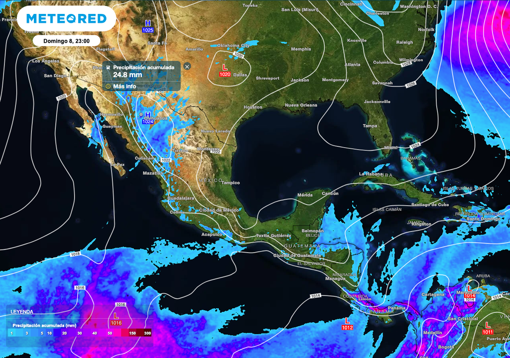 Los acumulados de lluvia más importantes serán al Noroeste y Suroeste de México.
