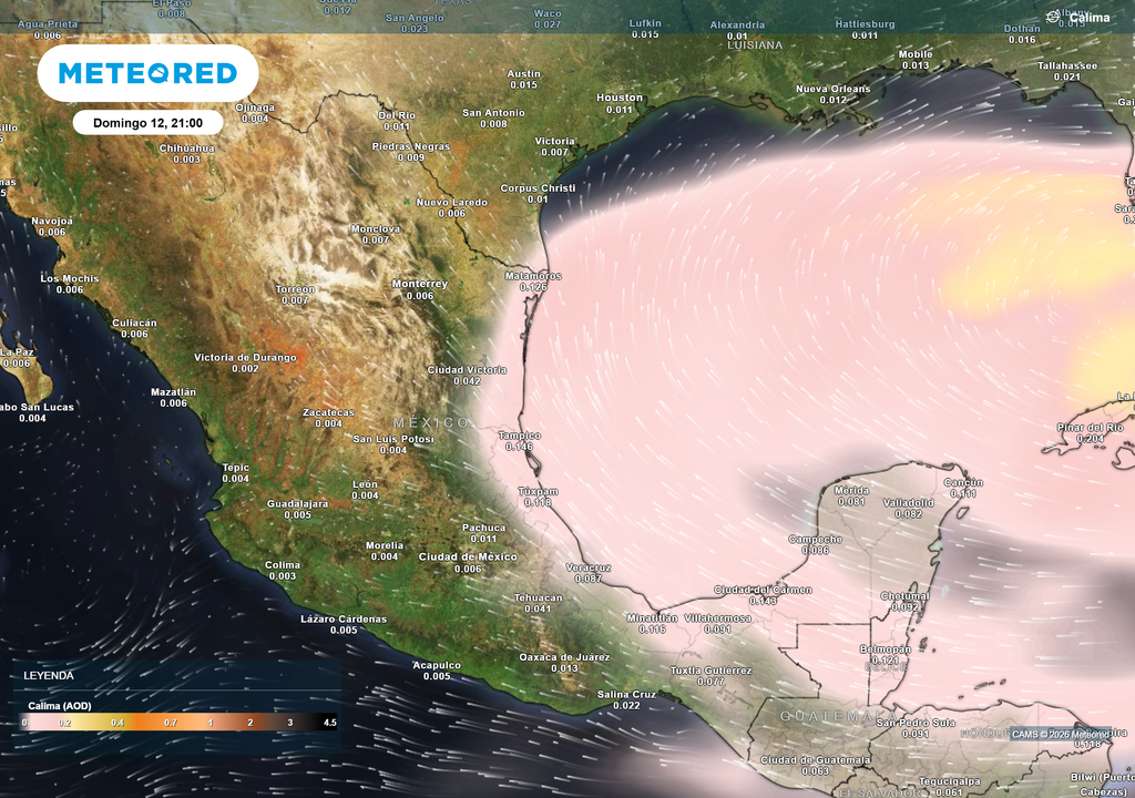 Pronóstico de calima Este fin de semana cruzará Polvo del Sahara sobre estados del Sureste, Vertiente del Golfo de México y noreste en concentraciones moderadas a bajas.