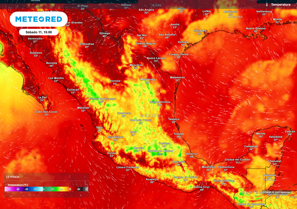 Pronóstico de temperaturas en grados Celsius Por las lluvias, el ambiente regulado con 15-25 °C se sentirá a lo largo del Altiplano, persistiendo los 35-40 °C o ligeramente mayores en el norte y costas.