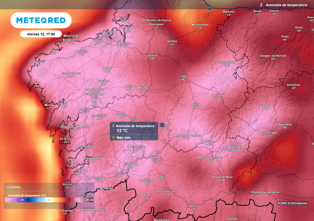 Las temperaturas se mantendrán hasta 13 ºC por encima de la media habitual de la época en la región gallega.