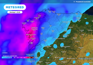 AEMET y Meteogalicia advierten de un domingo con lluvias fuertes en varias comarcas gallegas 