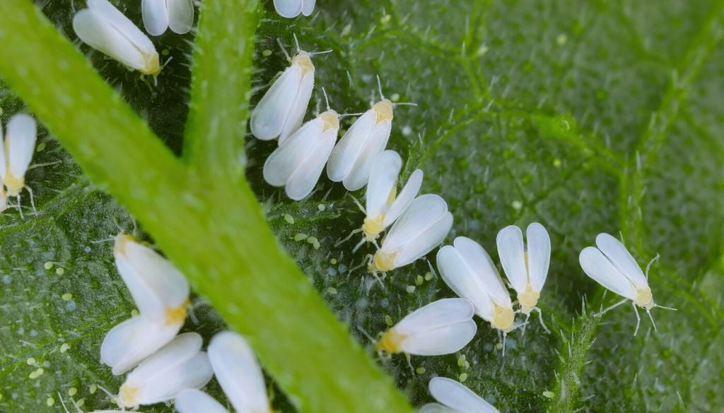 Mosca bianca: presenza di piccoli insetti bianchi sulla pagina inferiore delle foglie e comparsa di ingiallimenti e deperimento della vegetazione