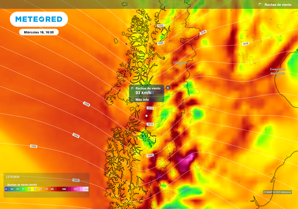 mapa de ráfagas de viento.
