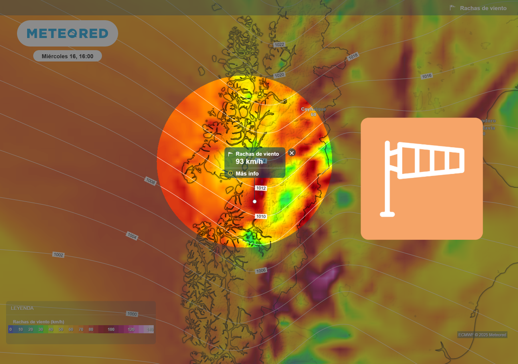 mapa de ráfagas de viento destacada.