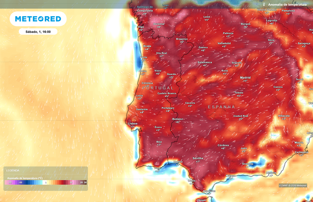 Prevê-se que o primeiro dia de agosto de 2026 registe temperaturas entre 3 e 7 ºC acima da média de um modo geral, sendo que localmente as anomalias térmicas positivas poderão ser superiores.