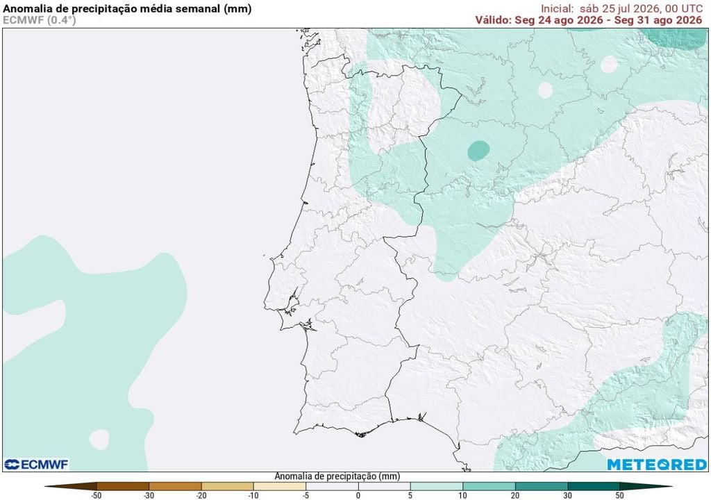 A partir da segunda quinzena de agosto poderá gerar-se um ambiente propício ao desenvolvimento de trovoadas mais frequentes e abrangentes em termos geográficos.