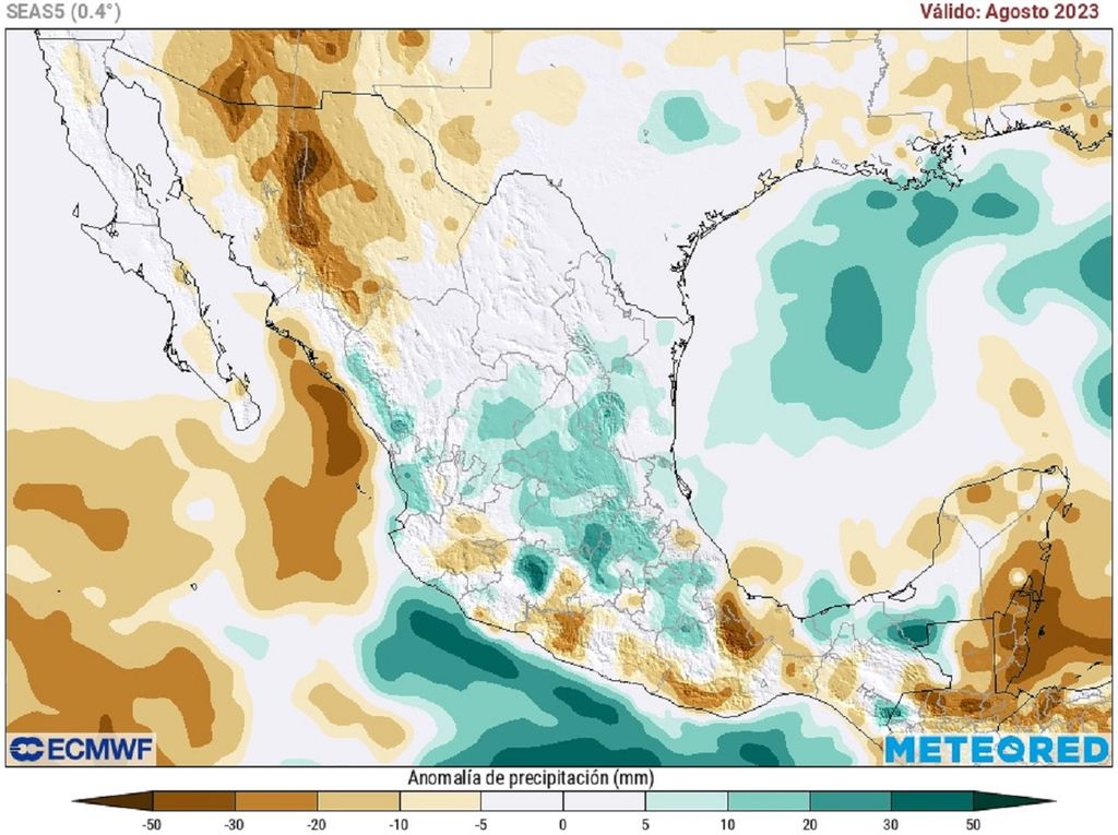 Modelo ECMWF - Anomalía de precipitación en agosto