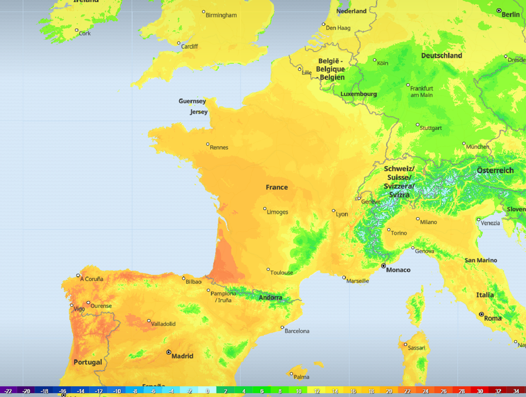 À partir de mardi prochain, une vague de douceur est attendue avec des températures atteignant 22 à 24°C dans le sud-ouest. À partir de mardi prochain, une vague de douceur est attendue avec des températures atteignant 22 à 24°C dans le sud-ouest.