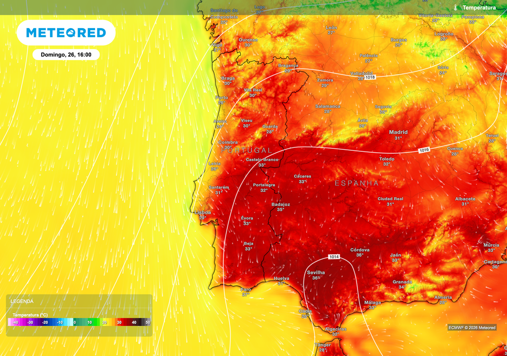 Com o afastamento da instabilidade e o reforço gradual da estabilidade atmosférica, as temperaturas deverão recuperar no domingo, sobretudo no interior. Ainda assim, a influência marítima continuará a limitar a subida dos termómetros junto ao litoral.