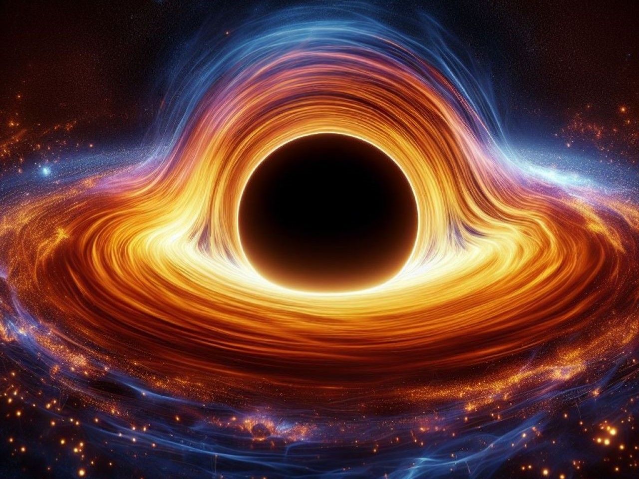 Imagen artística de cómo expulsaría la radiación de Hawking un agujero negro.