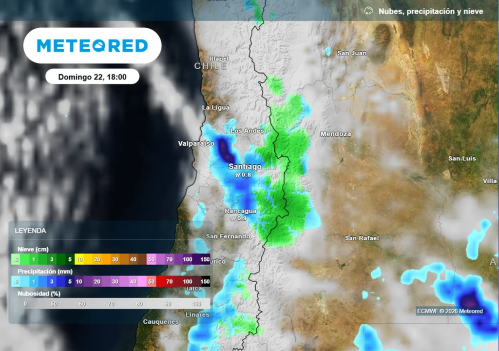 Otro sistema frontal podría alcanzar la RM este domingo: a Santiago podrían llegar algunos chubascos aislados.