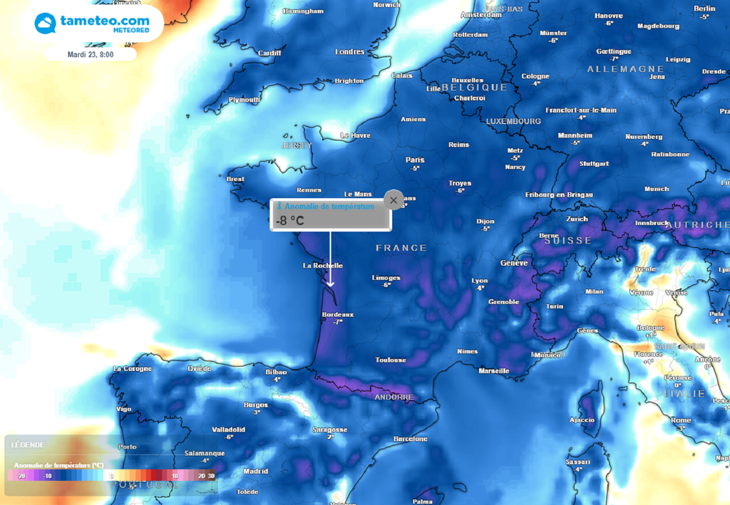 En début de semaine prochaine, les minimales seront situées jusqu'à 8°C en dessous des normales de saison !