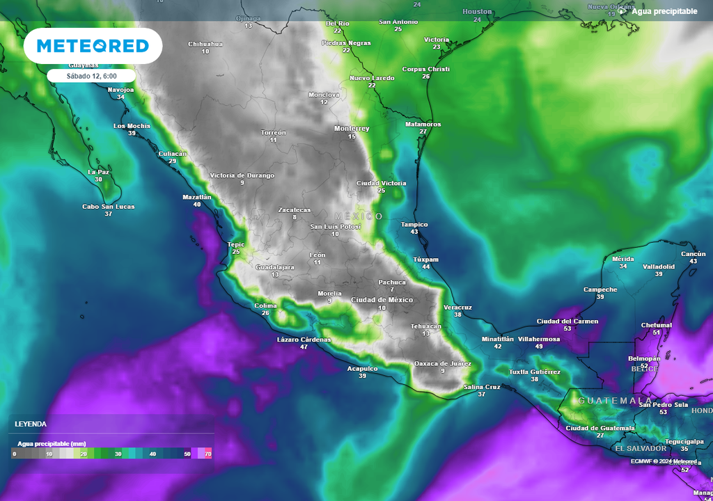 Pronóstico de agua precipitable en milímetros Pronóstico de agua precipitable en milímetros