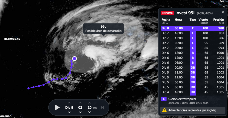 Al ciclón subtropical Invest 99L se le acaba el tiempo