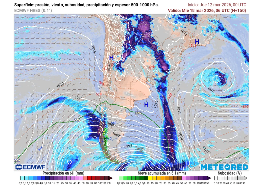 Sistema frontal del miércoles (18) dejaría lluvias en la mayor parte de Chile centro-sur.