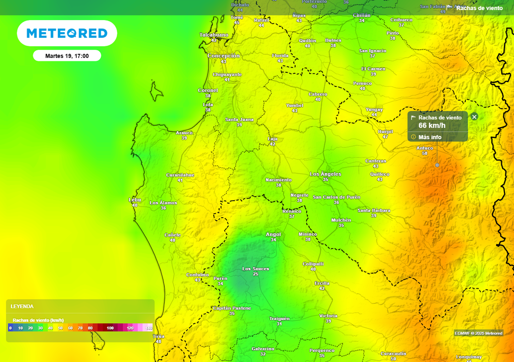 Martes (19) con sistema frontal en la Región de Biobío, Meteored, Chile