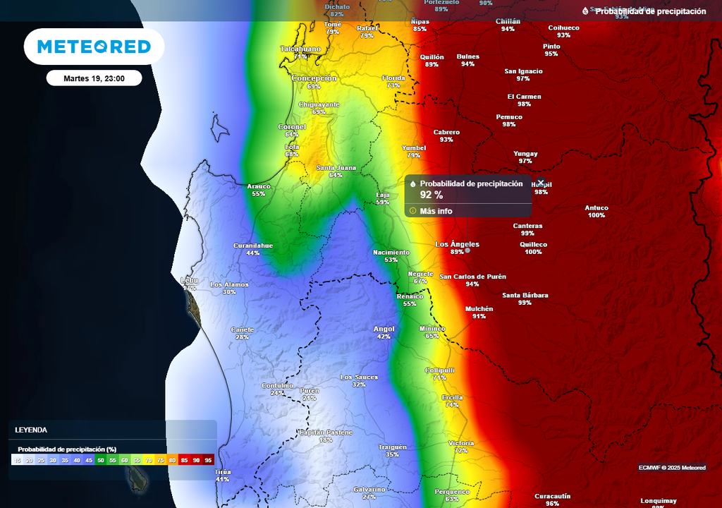 Martes (19) con lluvias en la Región de Biobío, Meteored, Chile
