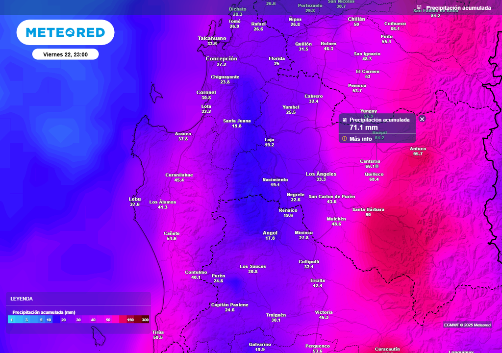 Lluvias en la Región de Biobío, Meteored, Chile