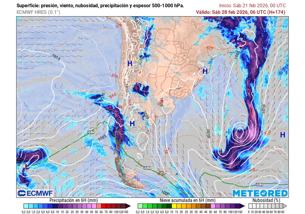 Uno de los sistemas frontales que avanzarán por Chile durante la próxima semana.