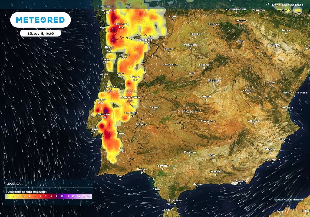 O IPMA emitiu aviso amarelo de trovoada para 5 distritos, em vigor entre as 15h e as 21h de hoje.