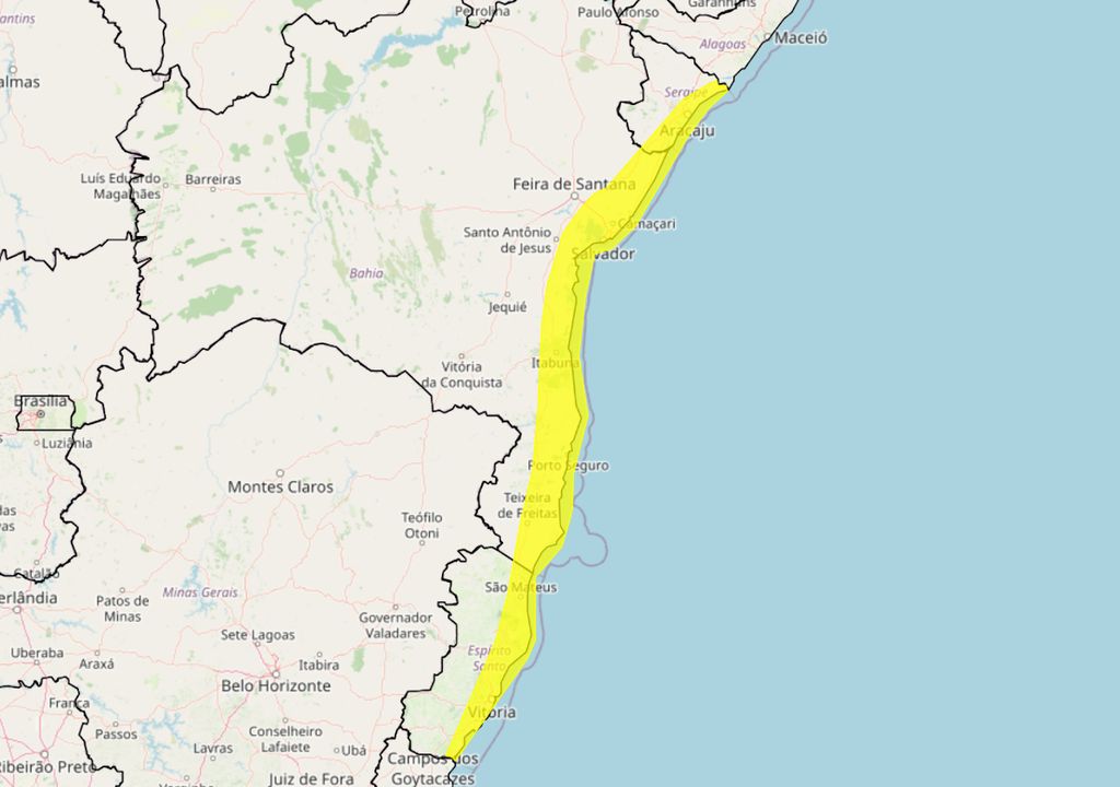 Mapa de aviso de perigo potencial emitidos pelo INMET nesta quarta-feira. Mapa de aviso de perigo potencial emitidos pelo INMET nesta quarta-feira.
