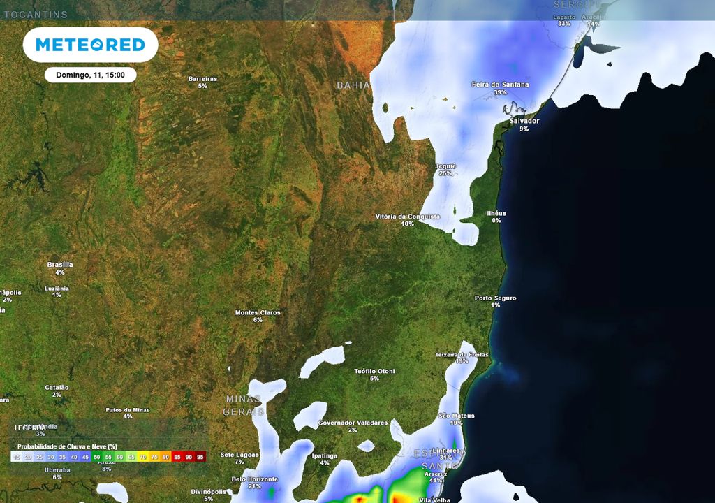 Previsão de probabilidade de chuva no domingo de tarde. Previsão de probabilidade de chuva no domingo de tarde.