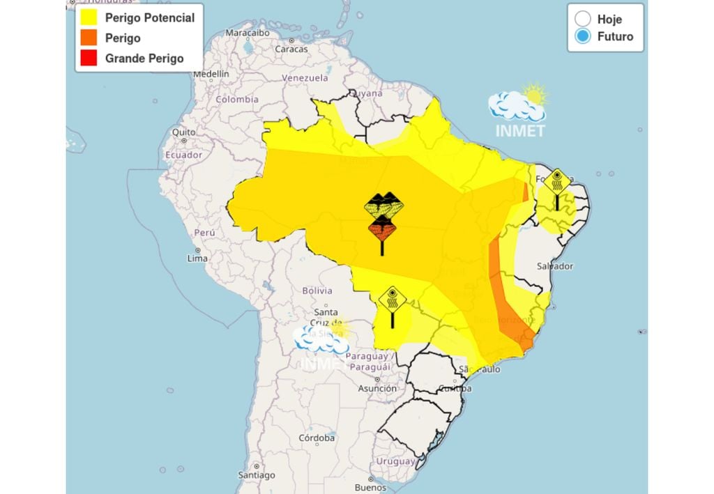 Mapa de alertas emitido pelo INMET. Fonte: INMET.