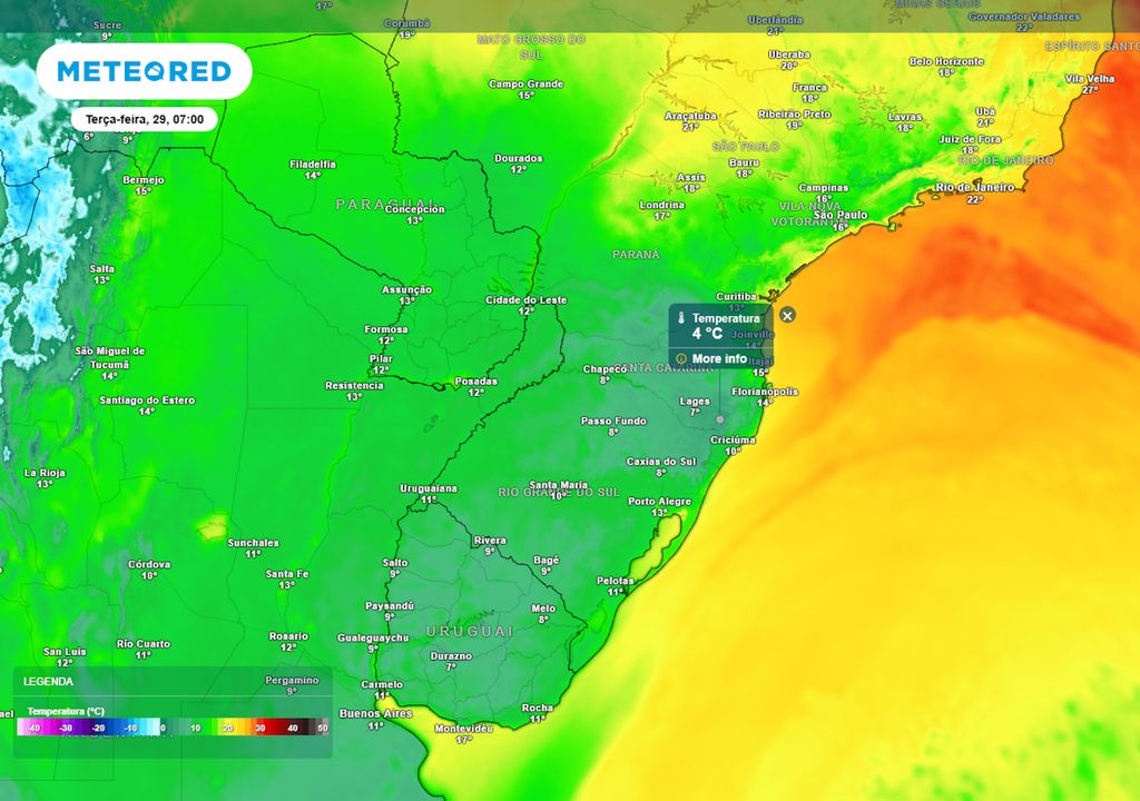 Previsão de temperaturas mínimas na terça-feira de manhã. Previsão de temperaturas mínimas na terça-feira de manhã.