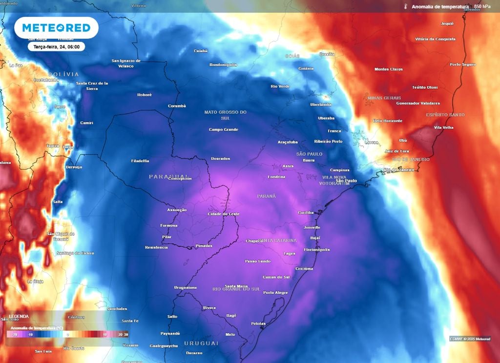 Intensa massa de ar polar avança pelo Brasil e provoca queda nas temperaturas na próxima semana.