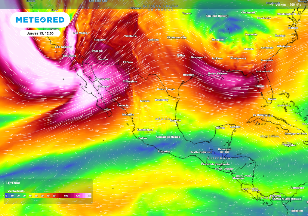 Viento en niveles medios; 5 km de altitud Viento en niveles medios; 5 km de altitud