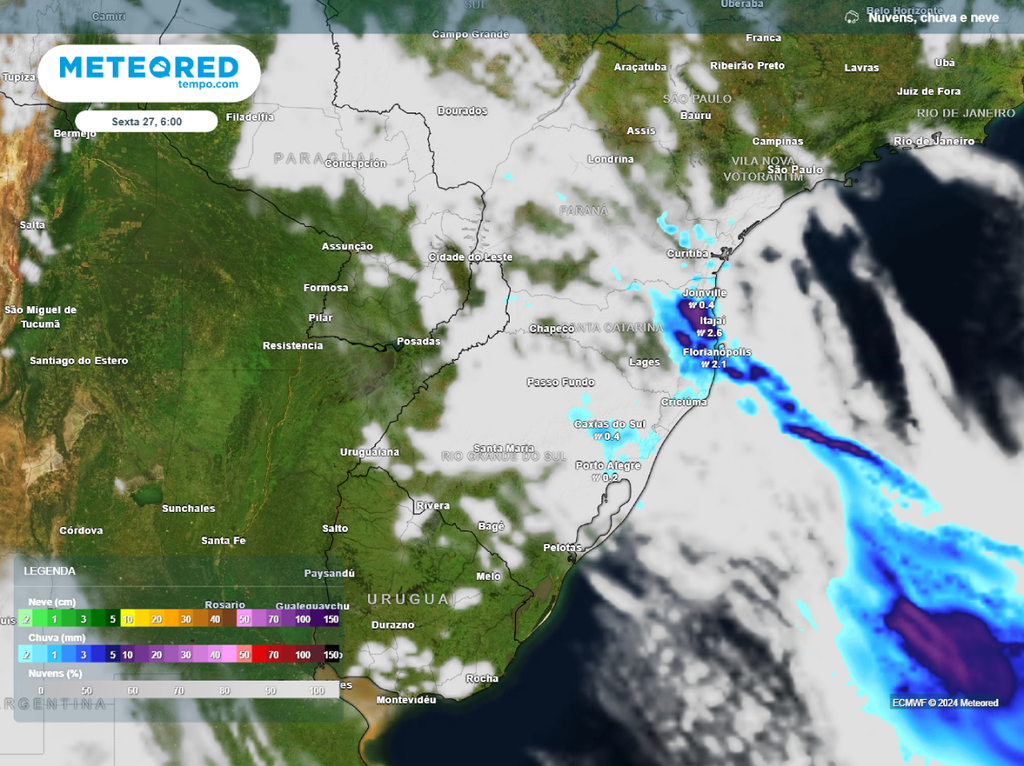 previsão, ecmwf, chuva, nuvens