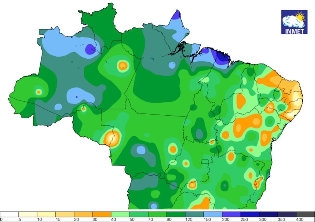 Mapa de precipitação acumulada nos últimos 15 dias. Mapa de precipitação acumulada nos últimos 15 dias.