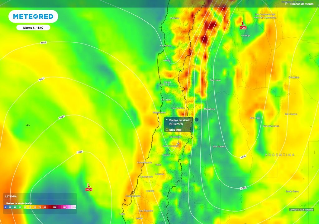 El viento también será protagonista durante el martes 6, con rachas que podrían alcanzar 50 a 60 km/h en sectores costeros y valores mayores en áreas cordilleranas de Coquimbo.