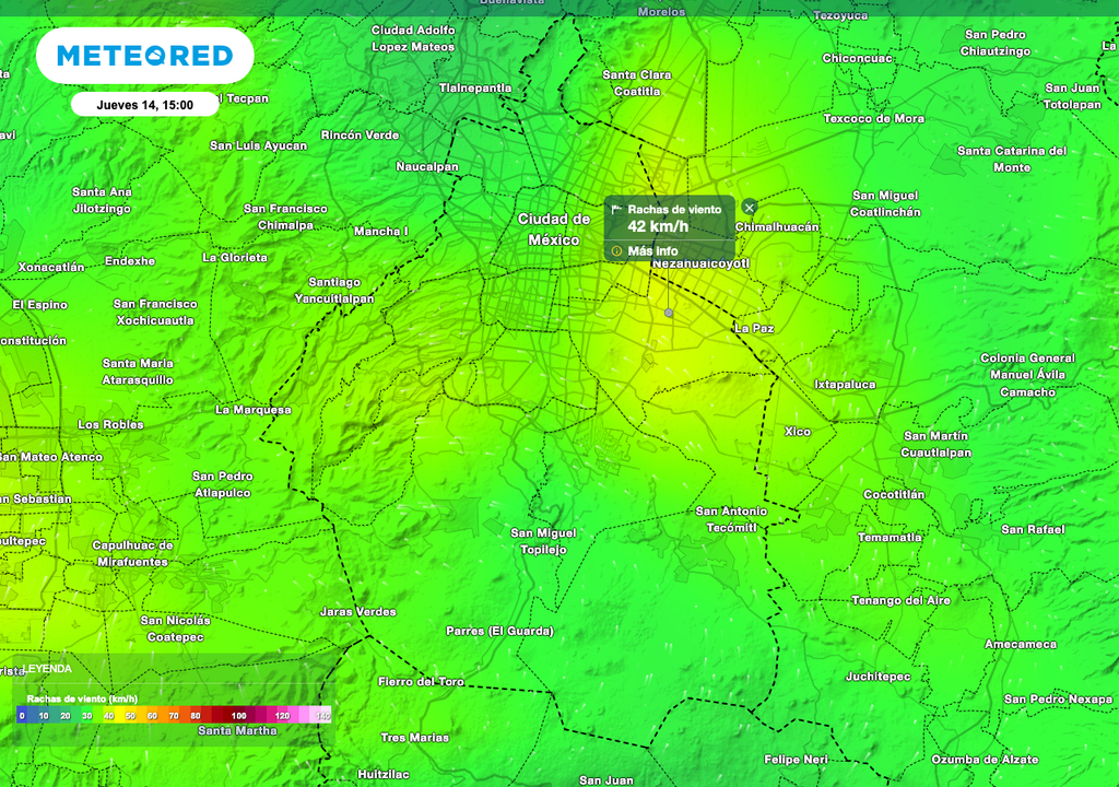 Rachas de vientos CDMX 14 de agosto