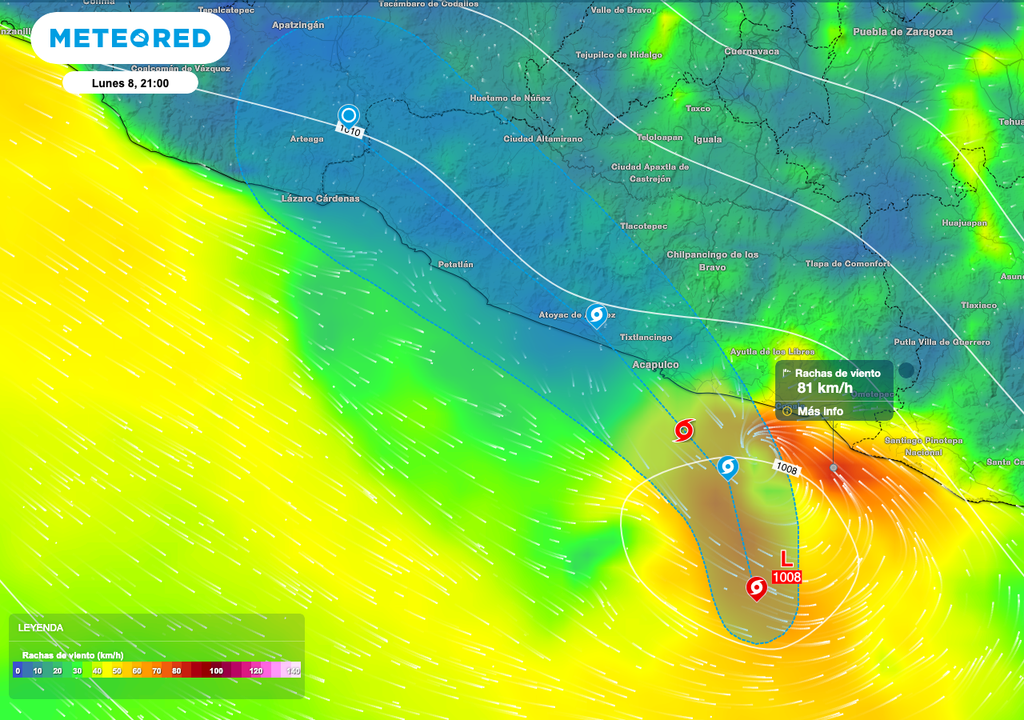 "Boris" dará paso a rachas de viento de 80 a 110 km/h en costas de Guerrero y oleaje de 5 a 8 metros de altura en las costas de Michoacán, Guerrero y Oaxaca.