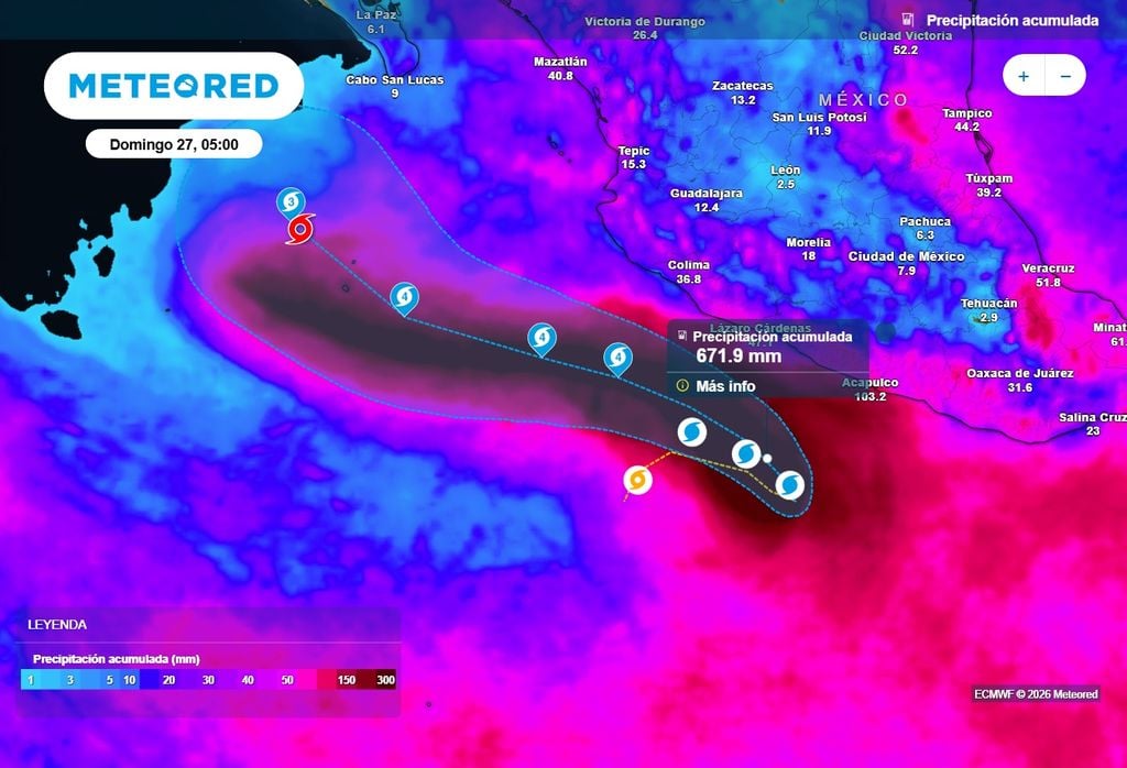 Los acumulados de lluvia asociados al desplazamiento e impacto de "Polo", superarán los 500 l/m2 al terminar la semana.