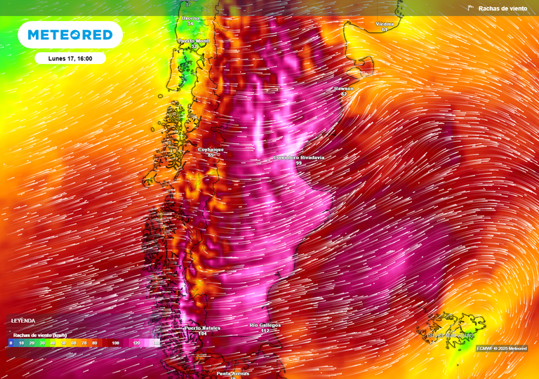 Alerta extrema por vientos intensos en la Patagonia argentina este lunes 17 y martes 18 de noviembre