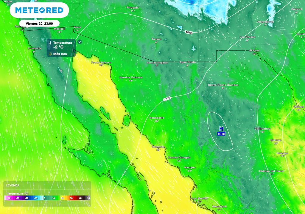 Se espera que la entrada de aire gélido, provoque que las temperaturas en las zonas serranas caigan por debajo de los 0 °C.