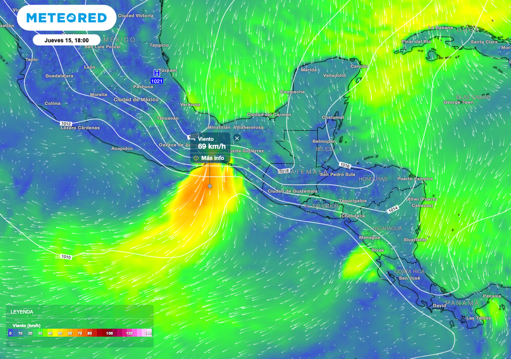 Los vientos más fuertes, son las rachas de 70 a 80 km/h que se registran en el Istmo y Golfo de Tehuantepec que contempla a los estados de Oaxaca y Chiapas.