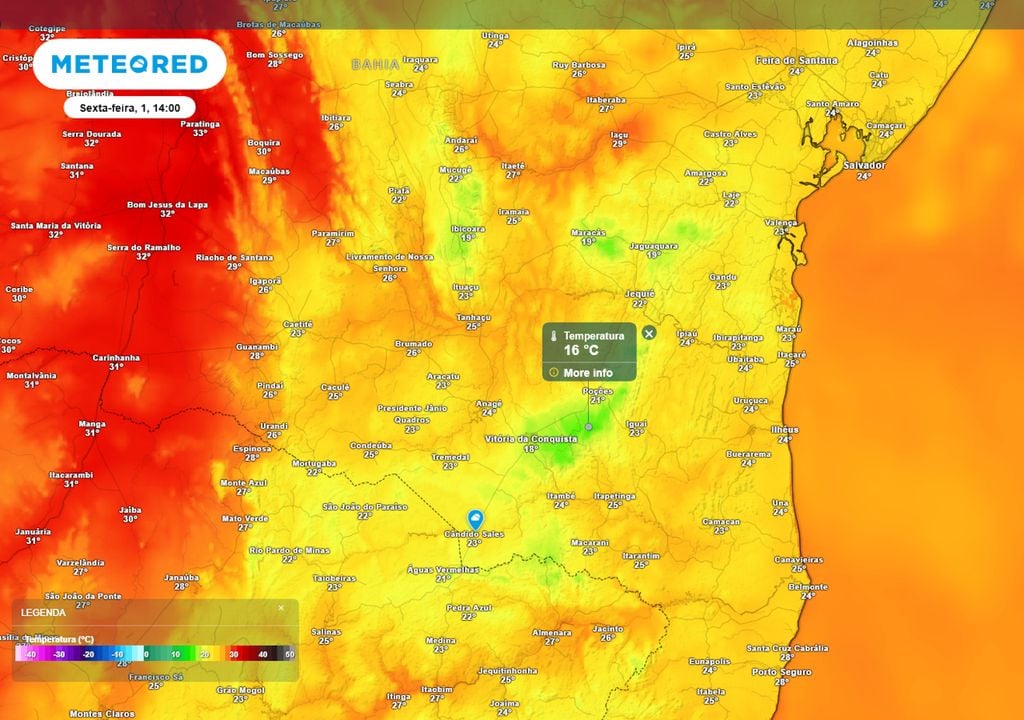 Previsão de temperaturas máximas na sexta-feira. Previsão de temperaturas máximas na sexta-feira.