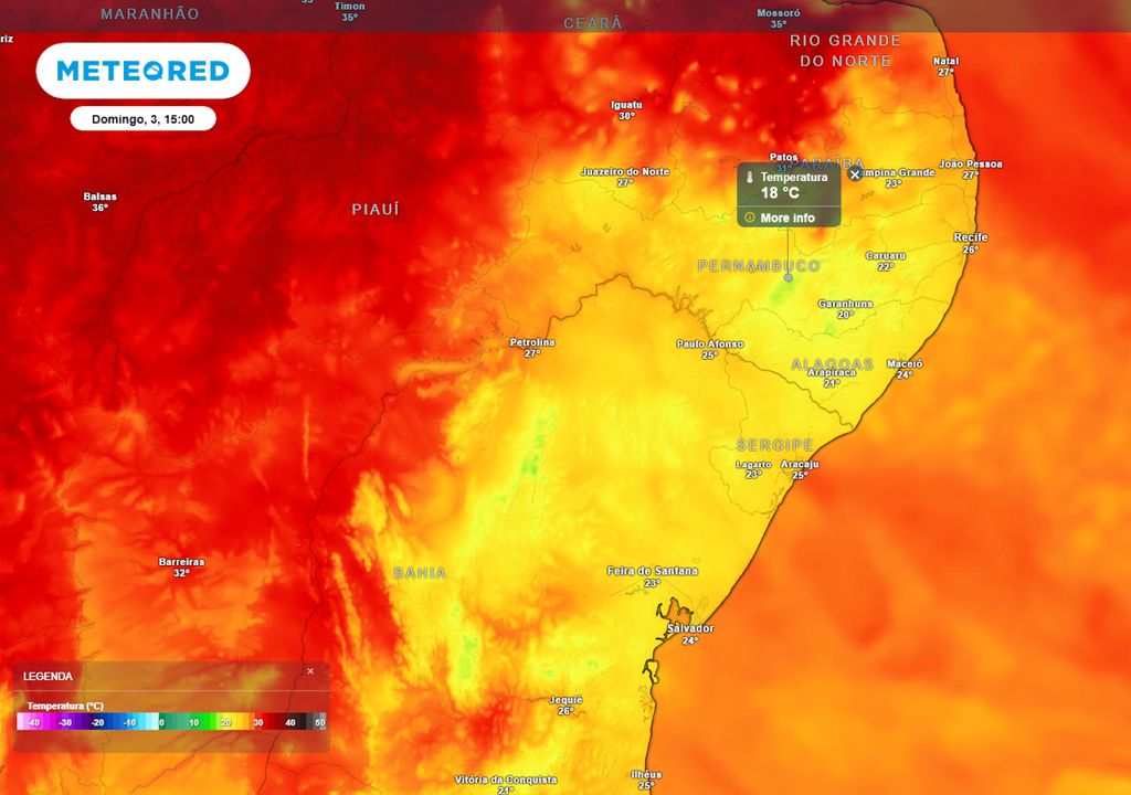 Previsão de temperaturas máximas no domingo. Previsão de temperaturas máximas no domingo.