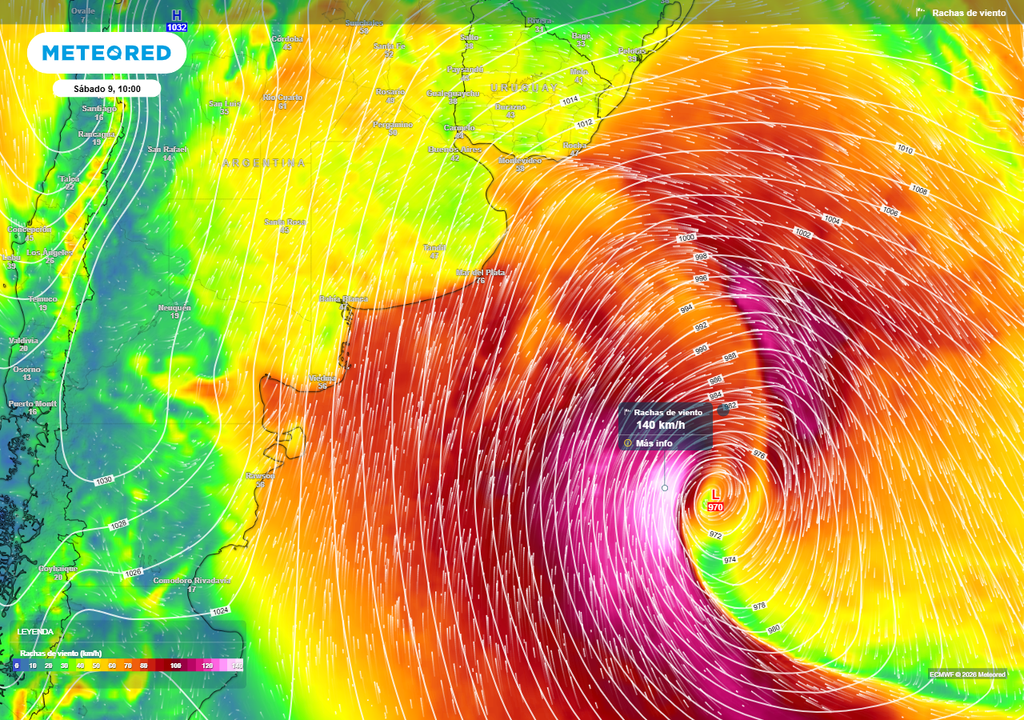 Se esperan vientos de intensidad huracanada en aguas abiertas del Mar Argentino.