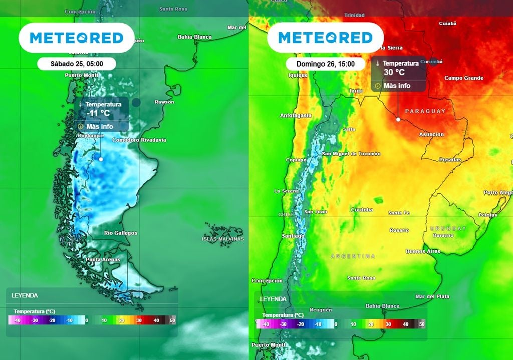 Más de 40 °C de diferencia entre el sur y el norte argentino El último fin de semana de julio con más de 40 °C de diferencia entre el sur y el norte argentino