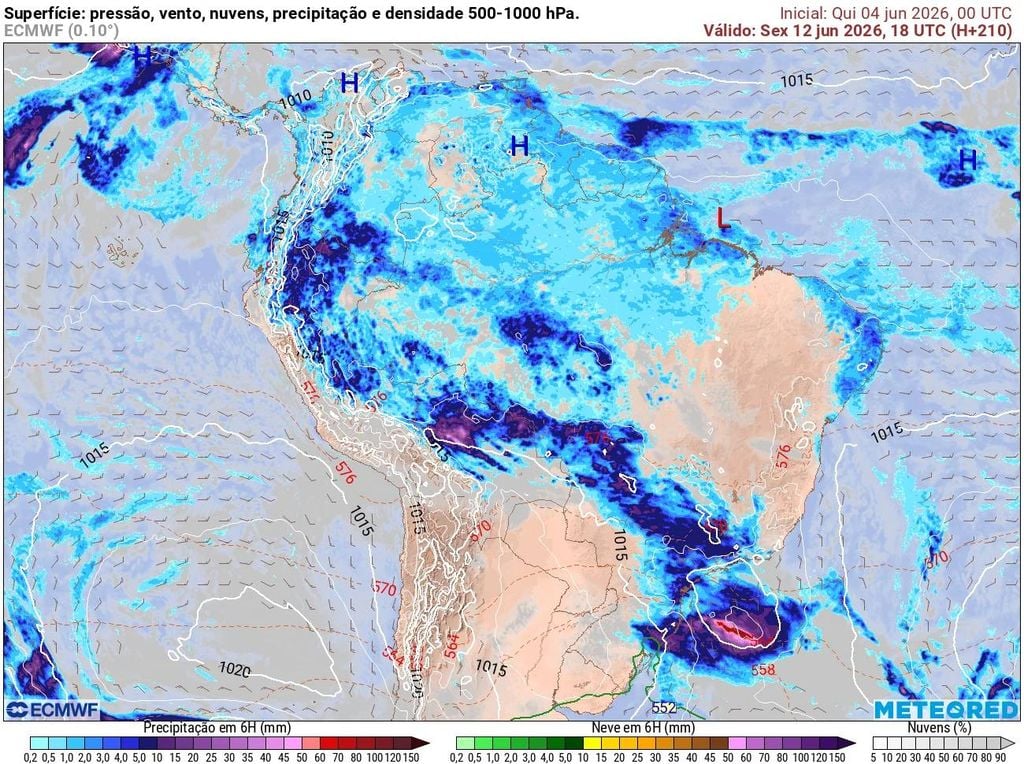 Precipitação prevista para a tarde do Dia dos Namorados, sexta-feira (12).