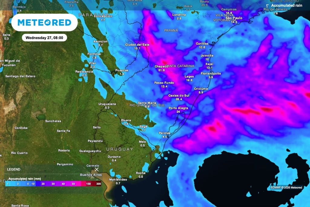 chuva, anomalías, rio grande do sul, trigo Chuva acumulada até quarta-feira pode superar 50 mm em áreas do Oeste de Santa Catarina e atingir parte do Paraná e do norte do Rio Grande do Sul