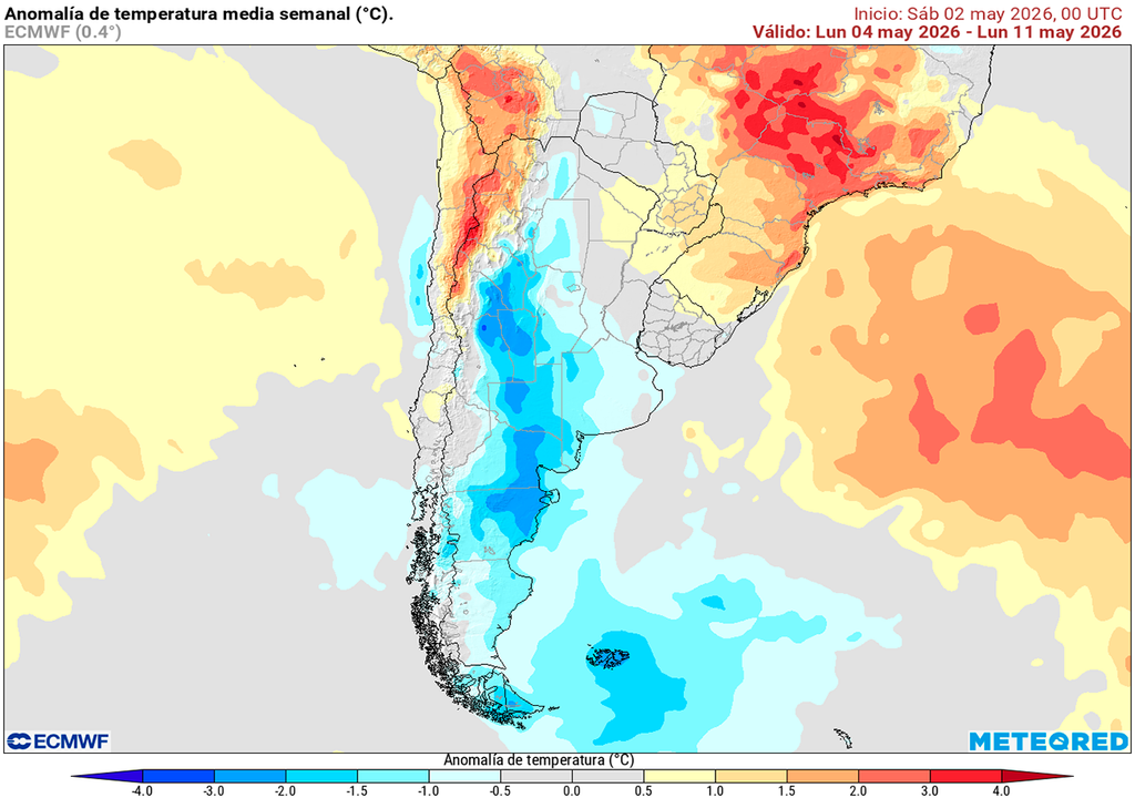 Anomalía de temperaturas prevista para la próxima semana según el modelo ECMWF