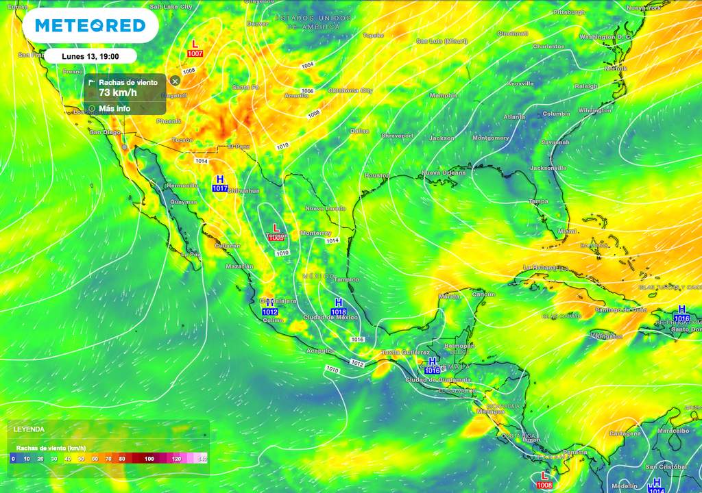Debido a las masas de aire se prevé viento de 50 a 70 km/h con ráfagas de 80 km/h sobre el Noroeste. Debido a las masas de aire se prevé viento de 50 a 70 km/h con ráfagas de 80 km/h sobre el Noroeste.